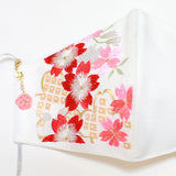 振袖・着物、晴れ着に合うマスク【京都花ひめ・晴れ着マスク・チャーム付き】 白・桜に鹿の子136