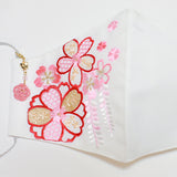 振袖・着物、晴れ着に合うマスク【京都花ひめ・晴れ着マスク・チャーム付き】白・八重桜156