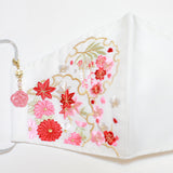 振袖・着物、晴れ着に合うマスク【京都花ひめ・晴れ着マスク・チャーム付き】白・雪輪に四季花140