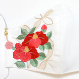 振袖・着物、晴れ着に合うマスク【京都花ひめ・晴れ着マスク・チャーム付き】白・椿146