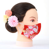 振袖・着物、晴れ着に合うマスク【京都花ひめ・晴れ着マスク・チャーム付き】白・桜に鹿の子(白金)135