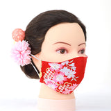 振袖・着物、晴れ着に合うマスク【京都花ひめ・晴れ着マスク・チャーム付き】白・桜に鹿の子(白金)135