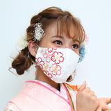 振袖・着物、晴れ着に合うマスク【京都花ひめ・晴れ着マスク・チャーム付き】白・雪輪に四季花(白金)139