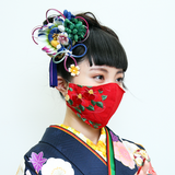 振袖・着物、晴れ着に合うマスク【京都花ひめ・晴れ着マスク・チャーム付き】白・雪輪に四季花(白金)139