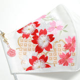 振袖・着物、晴れ着に合うマスク【京都花ひめ・晴れ着マスク・チャーム付き】 白・桜に鹿の子136