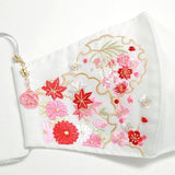 振袖・着物、晴れ着に合うマスク【京都花ひめ・晴れ着マスク・チャーム付き】白・雪輪に四季花140