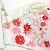 振袖・着物、晴れ着に合うマスク【京都花ひめ・晴れ着マスク・チャーム付き】白・雪輪に四季花140