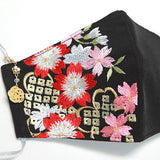 振袖・着物、晴れ着に合うマスク【京都花ひめ・晴れ着マスク・チャーム付き】黒・桜に鹿の子137